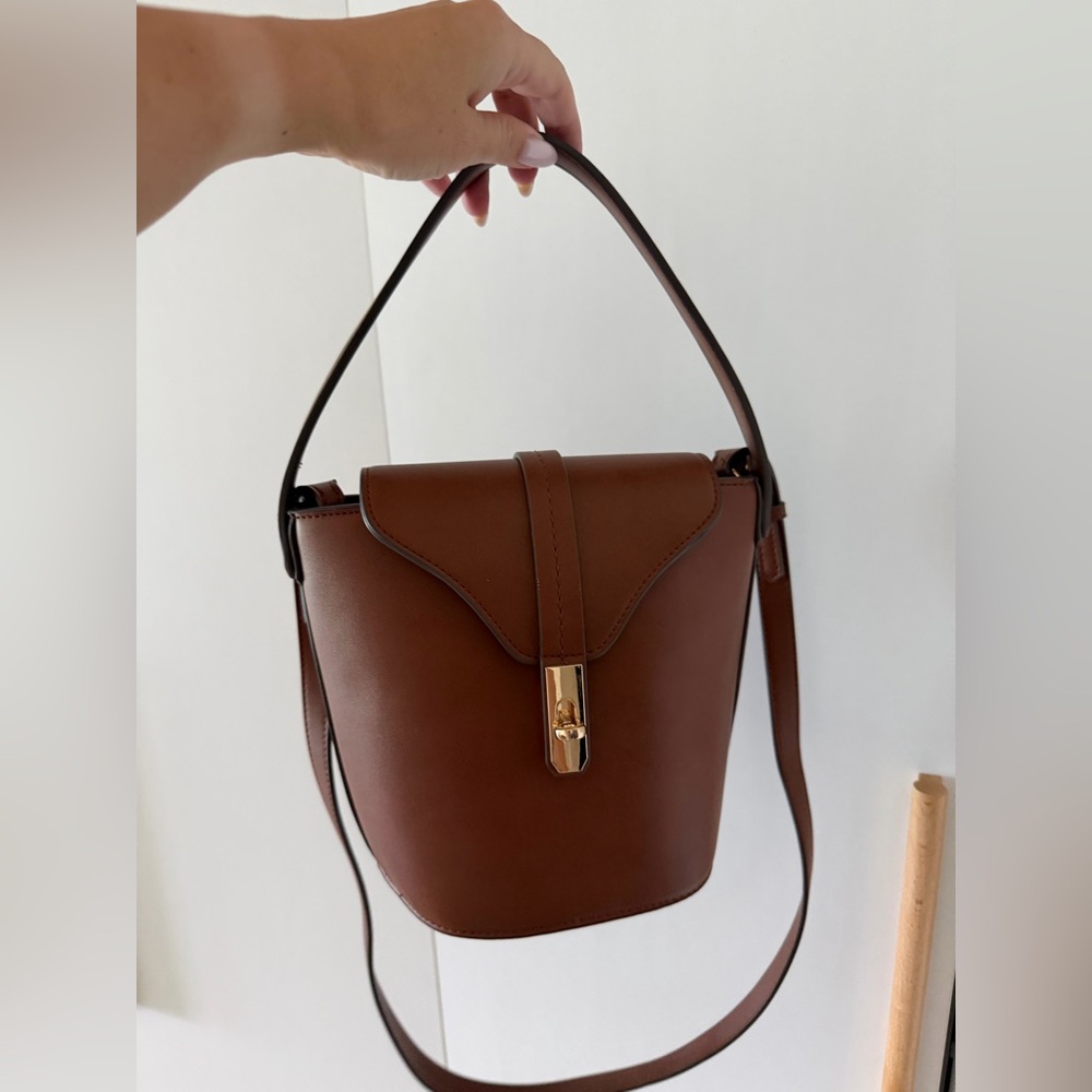 Mango Brown Crossbody Bag with Gold Accent